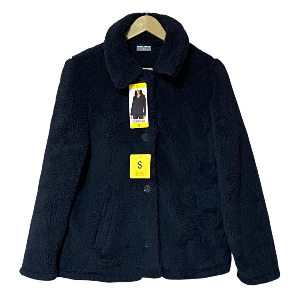 32 Degrees Womens S Navy Fleece Shacket Jacket Button Front Pockets Cozycore NWT